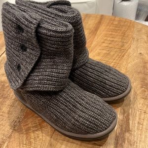 UGG Classic Cardy Gray Sweater Knit Large Button Closure Tall Boots Size 8